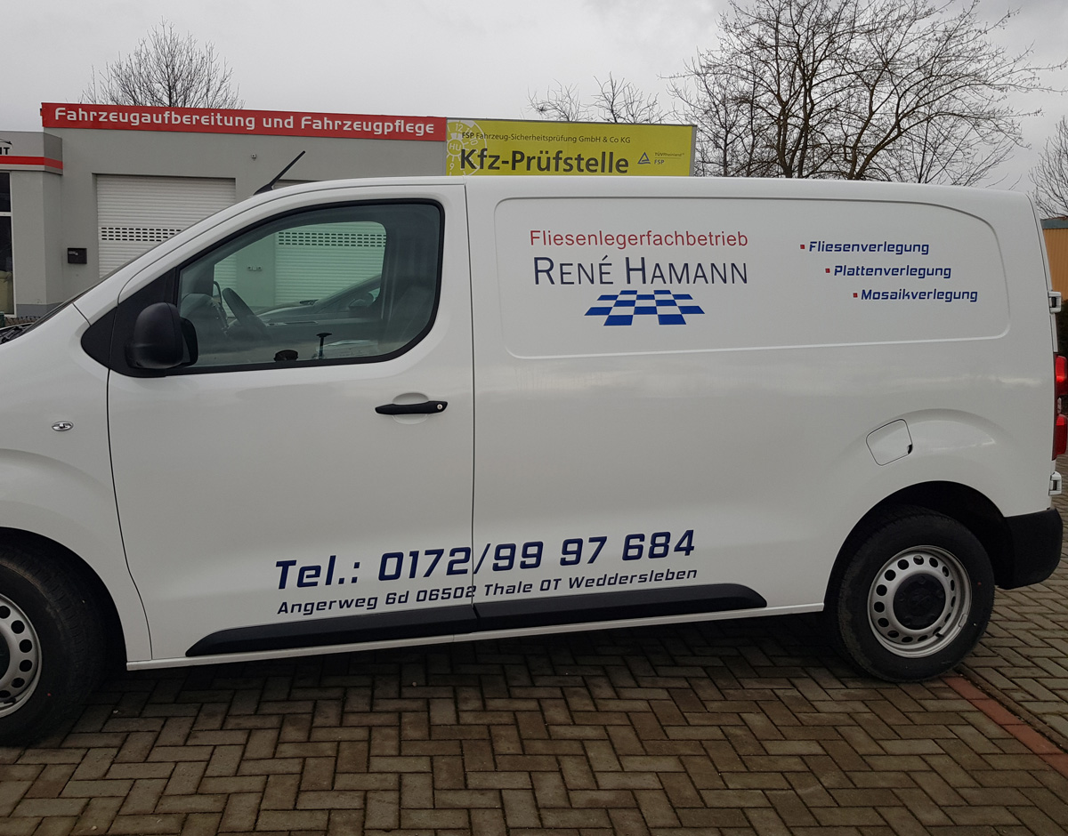 Fahrzeugbeschriftung Rene Hamann Fliesenlegerfachbetrieb 